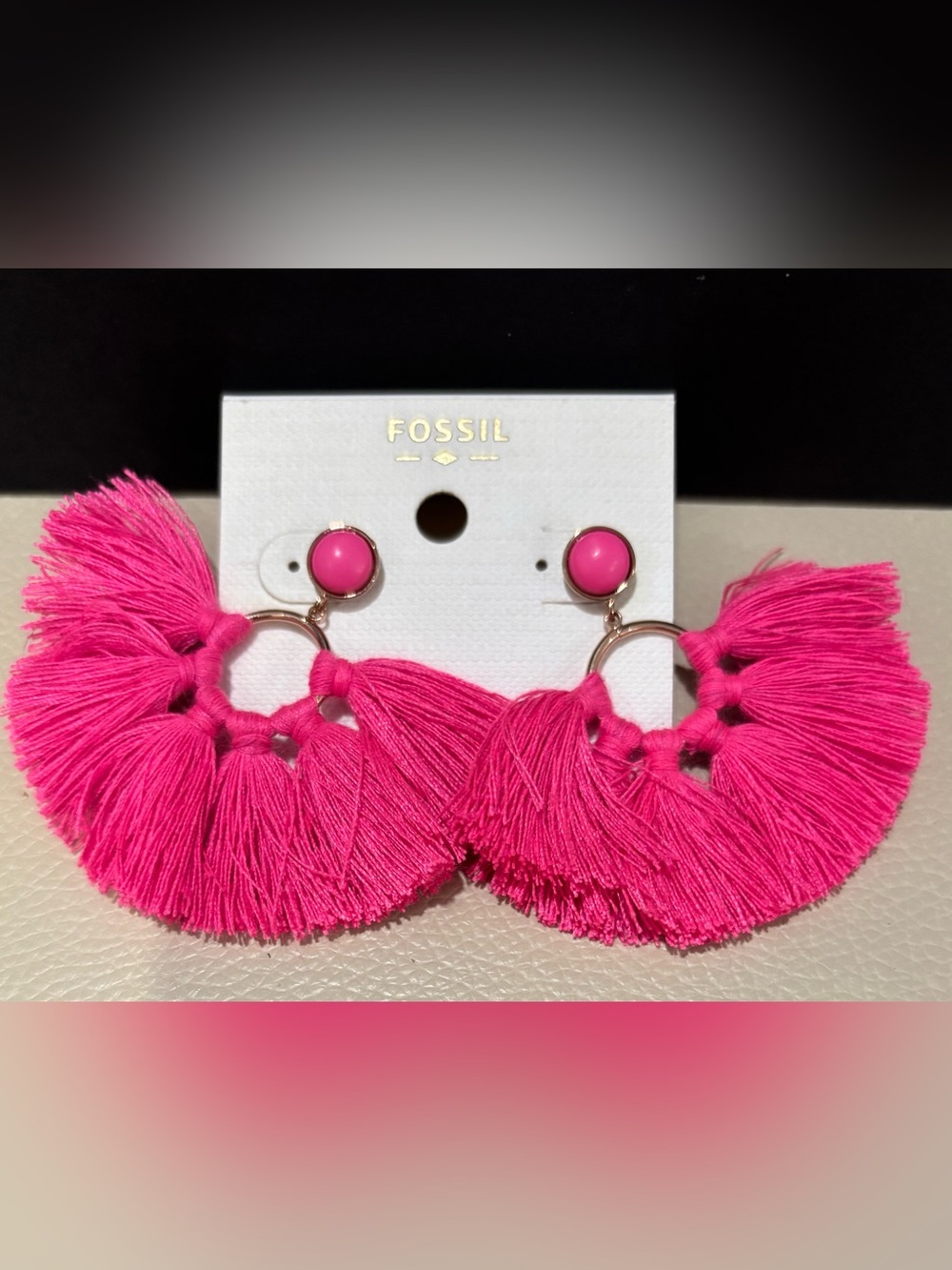 Fossil Hot Pink Tassel Fan Earrings
